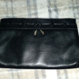Etienne Aigner black leather clutch handbag